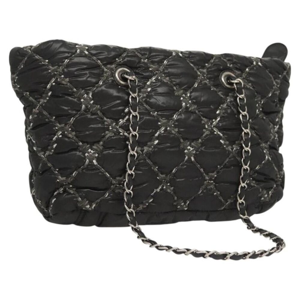 Chanel Tweed On Stitch Zip Quilted Nylon Black Nylon Tote Bag Bag
